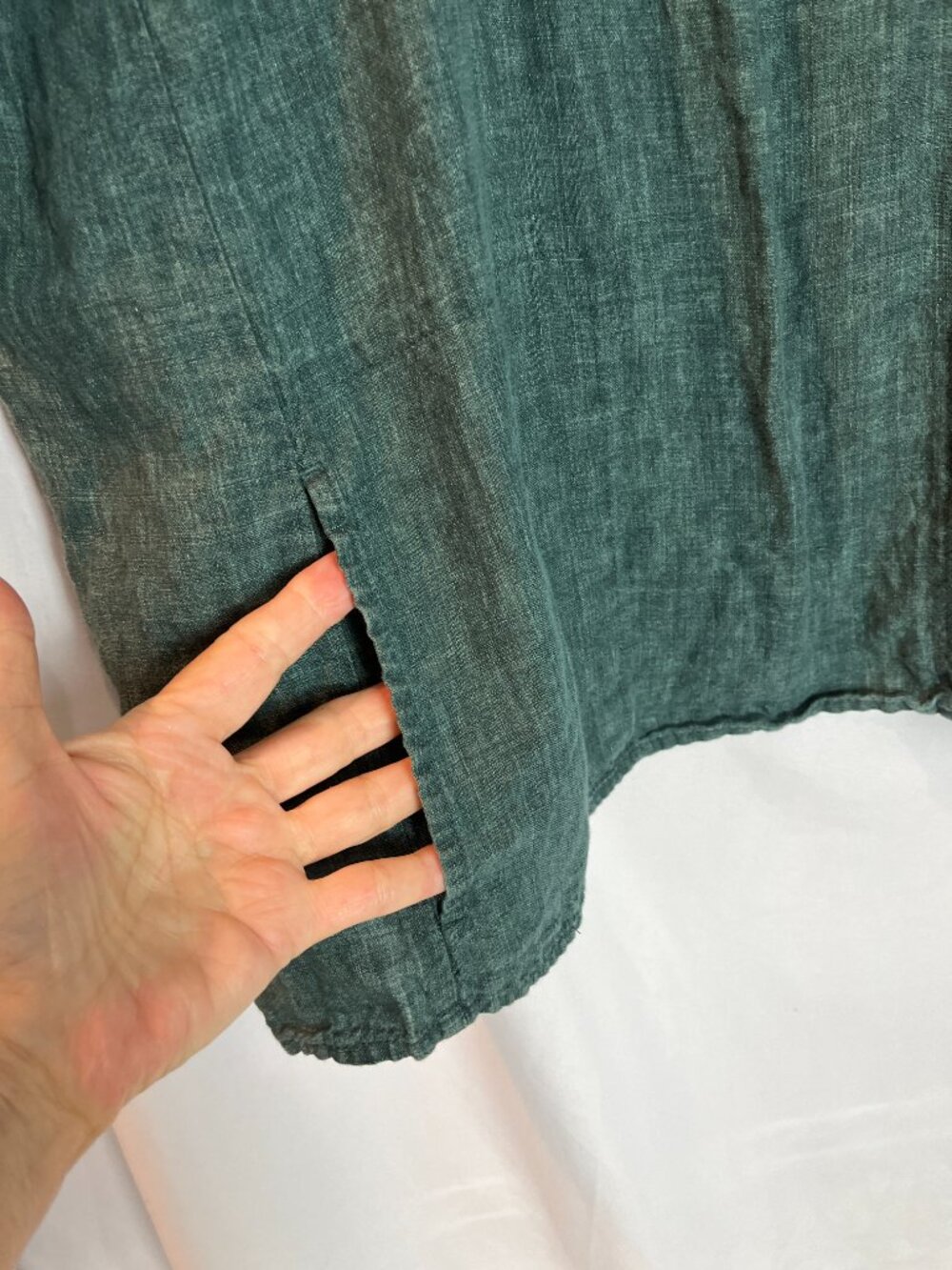 Eileen Fisher Forest Green Textured Short-Sleeve Boxy Top - Picture 3 of 8
